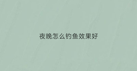 夜晚怎么钓鱼效果好