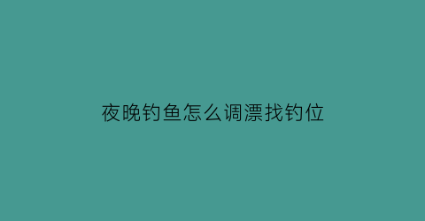 夜晚钓鱼怎么调漂找钓位