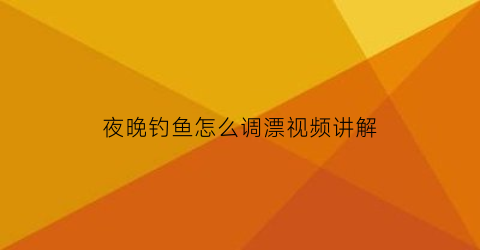 “夜晚钓鱼怎么调漂视频讲解(晚上夜钓怎么调漂)