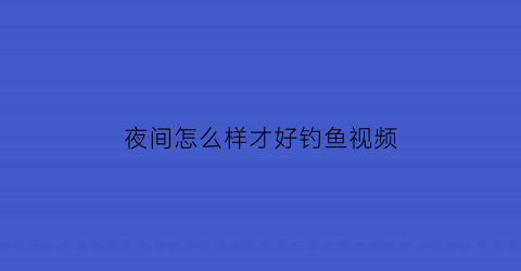 “夜间怎么样才好钓鱼视频(夜钓怎样才能钓到鱼)