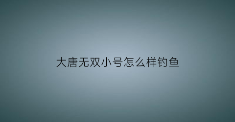 大唐无双小号怎么样钓鱼(大唐无双小号老是死牢)