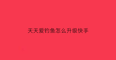 天天爱钓鱼怎么升级快手(天天爱钓鱼传承怎么弄)