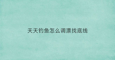 “天天钓鱼怎么调漂找底线(天天钓鱼的人怎么挣钱)