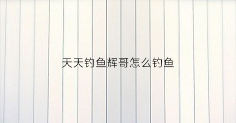 天天钓鱼辉哥怎么钓鱼