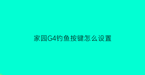家园G4钓鱼按键怎么设置(家园完美版游戏攻略)