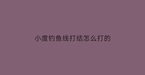小度钓鱼线打结怎么打的(小度小度钓鱼钩怎么绑)