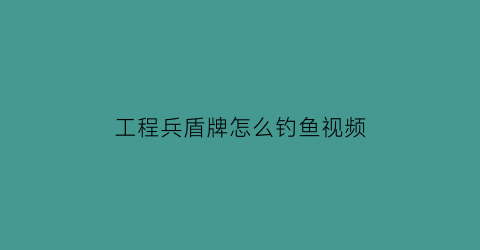 工程兵盾牌怎么钓鱼视频(工程兵可以放多少个盾牌)