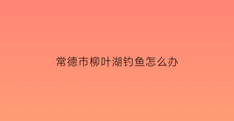 常德市柳叶湖钓鱼怎么办(常德柳叶湖可以路亚吗)