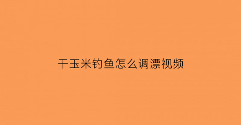 干玉米钓鱼怎么调漂视频(干玉米钓鱼怎么调漂视频教学)