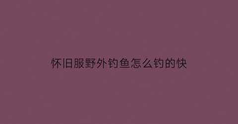 怀旧服野外钓鱼怎么钓的快(怀旧服怎么钓鱼啊)