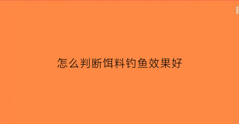 怎么判断饵料钓鱼效果好