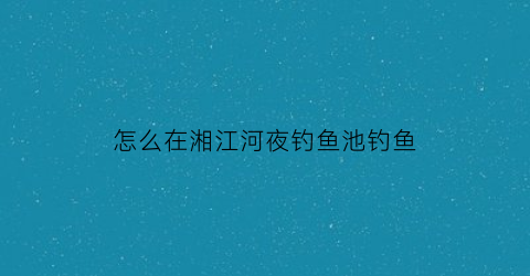 怎么在湘江河夜钓鱼池钓鱼(湘江河钓鱼用什么鱼饵)