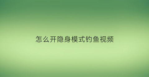 “怎么开隐身模式钓鱼视频(隐身乐鱼钓)