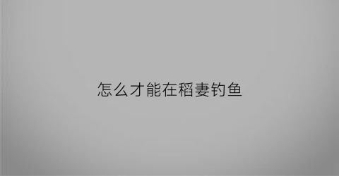 怎么才能在稻妻钓鱼