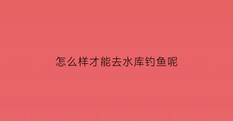 怎么样才能去水库钓鱼呢