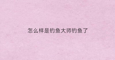 怎么样是钓鱼大师钓鱼了(钓鱼大师是怎么计算的)