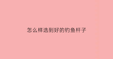 怎么样选到好的钓鱼杆子(怎么样选到好的钓鱼杆子视频)