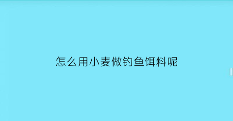 怎么用小麦做钓鱼饵料呢