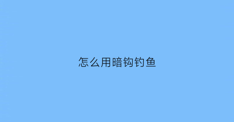 怎么用暗钩钓鱼(怎么用暗钩钓鱼最好)
