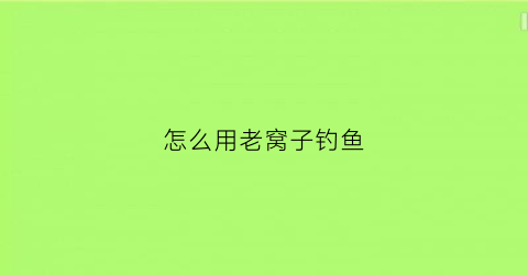 怎么用老窝子钓鱼(钓鱼老窝子好还是新窝子好)