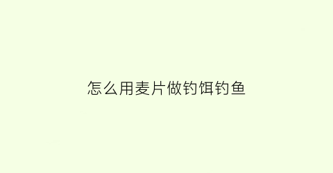 “怎么用麦片做钓饵钓鱼(麦片可以做钓鱼的窝料吗)