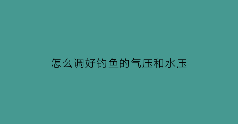 怎么调好钓鱼的气压和水压(钓鱼气压多少比较合适)