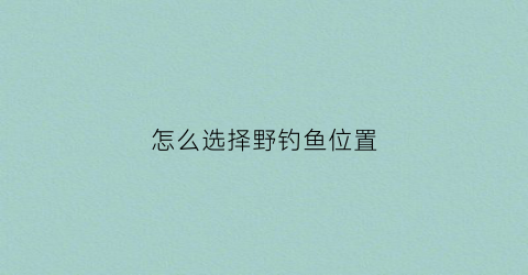 怎么选择野钓鱼位置(怎样选择野钓好钓位)
