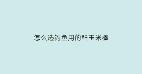 怎么选钓鱼用的鲜玉米棒(钓鱼用鲜玉米还是熟玉米)