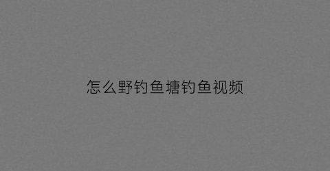 怎么野钓鱼塘钓鱼视频(野塘如何钓鱼)