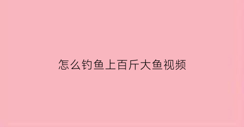 “怎么钓鱼上百斤大鱼视频(怎么钓鱼上百斤大鱼视频教程)