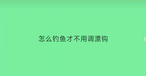 怎么钓鱼才不用调漂钩(怎么钓鱼才不用调漂钩子)