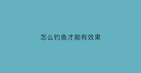 怎么钓鱼才能有效果