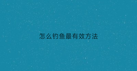 怎么钓鱼最有效方法(怎么钓鱼呢)