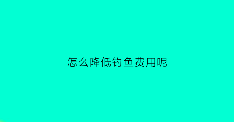 “怎么降低钓鱼费用呢(怎么提高钓鱼效率)