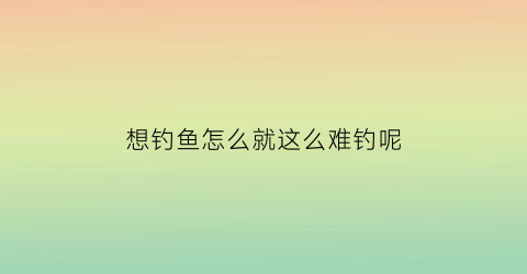 想钓鱼怎么就这么难钓呢