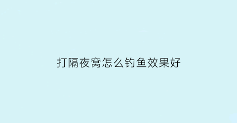 “打隔夜窝怎么钓鱼效果好(隔夜打窝怎么打)
