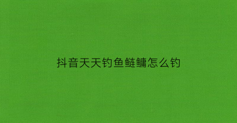 抖音天天钓鱼鲢鳙怎么钓(天天钓大鱼)