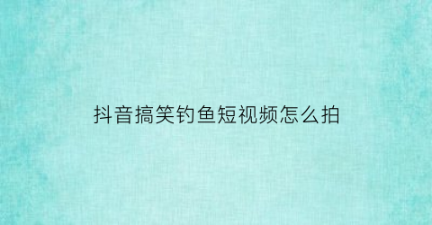 抖音搞笑钓鱼短视频怎么拍(钓鱼的抖音视频)