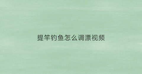 提竿钓鱼怎么调漂视频(提竿钓鱼怎么调漂视频讲解)