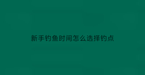 新手钓鱼时间怎么选择钓点(新手入门钓鱼)