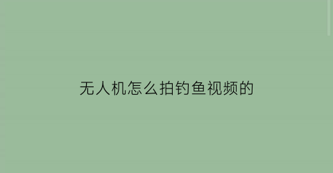 “无人机怎么拍钓鱼视频的(无人机咋拍摄)