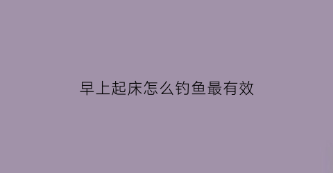 “早上起床怎么钓鱼最有效(早上怎么钓大鱼)