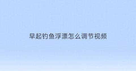 早起钓鱼浮漂怎么调节视频(早上钓鱼怎么调漂)