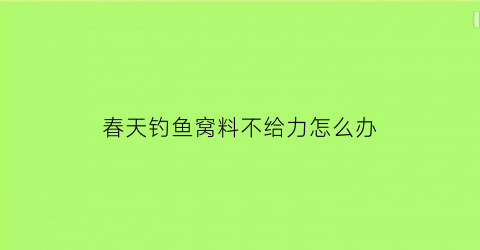 “春天钓鱼窝料不给力怎么办(春夏钓鱼窝料配方)