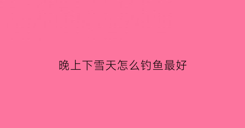 晚上下雪天怎么钓鱼最好(下雪天如何钓鱼)