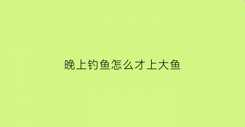 晚上钓鱼怎么才上大鱼(晚上钓鱼技巧)