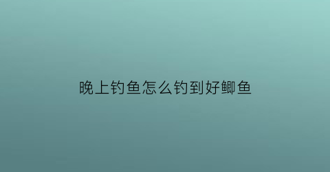 晚上钓鱼怎么钓到好鲫鱼