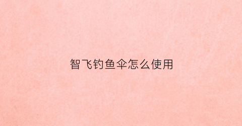 智飞钓鱼伞怎么使用(智飞钓鱼伞怎么样)