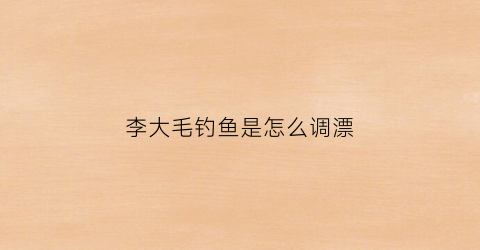 李大毛钓鱼是怎么调漂