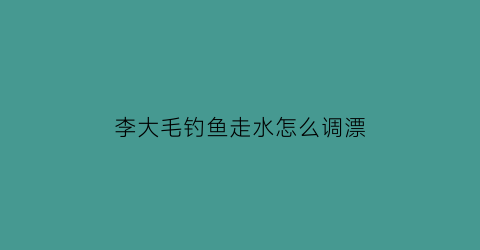 李大毛钓鱼走水怎么调漂